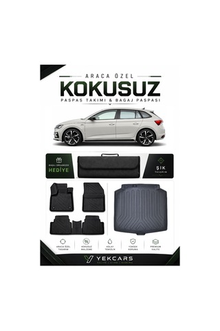 Skoda Scala 2021 Model Aracınıza Özel 4d Karbonlu Kauçuk Paspas Takımı Ve Bagaj Havuzu