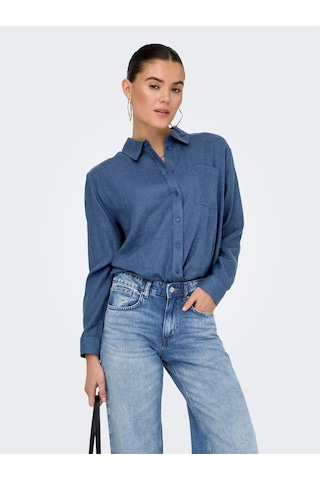 Only 15259585 Onltokyo L/s Lın Bl Shırt Pnt Noos Kadın Gömlek Vintage Indigo