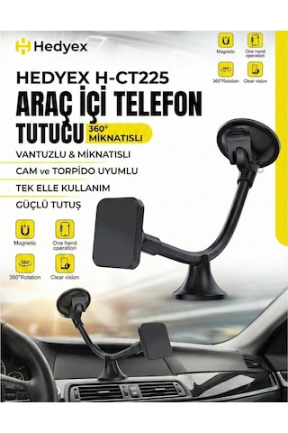 Hedyex H-ct225 Araç İçi Telefon Tutucu Vantuzlu Mıknatıslı Cam Ve Torpido Uyumlu