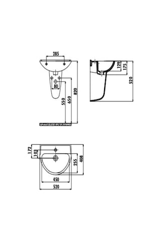 Creavit Yarım Ayak Oval Lavabo 40 x 50 CM Beyaz Tp155