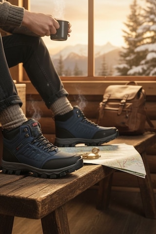 Enoch Erkek Siyah Waterproof Kürklü Outdoor Trekking Ve Kışlık Bot Lacivert