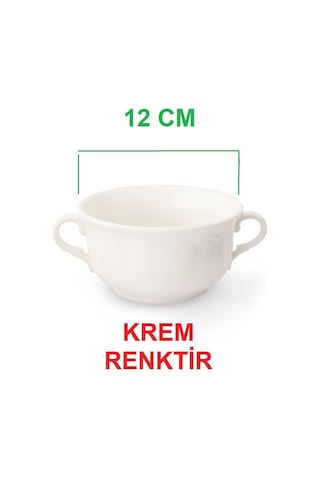 Krem Renk Çift Kulplu Çorbalık Porselen Çorba Kabı Çorba Dondurma Kasesi 12 Cm 350 Cc 4 Adet