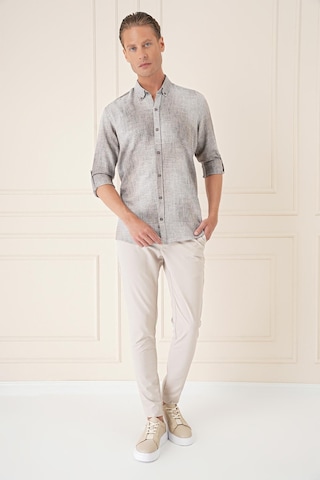 Efor Comfort Fit Batik Desen %100 Keten Bej Gömlek G 1571 Bej