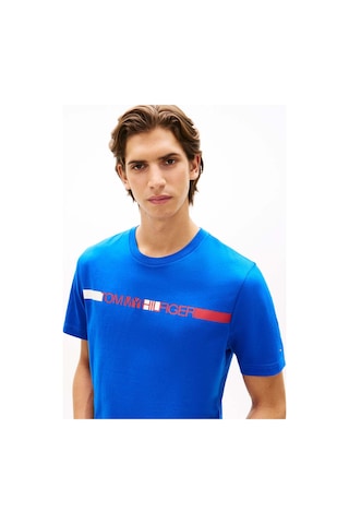 Tommy Hilfiger Brand Love Strıpe Tee - Logo Baskılı T-shırt Blue