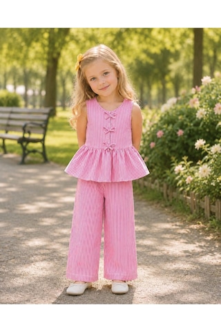 My Kids Wear Kız Çocuk Bella Fiyonk Detaylı Alt Üst Takım 12800 Fuşya