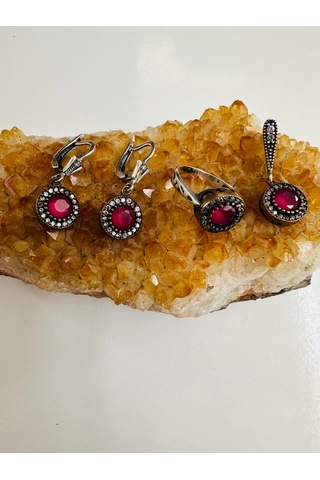 Aysesa Yakut Ve Zirkon Taşlı Gümüş Set Takım 925 Ayar 10,29 Gram