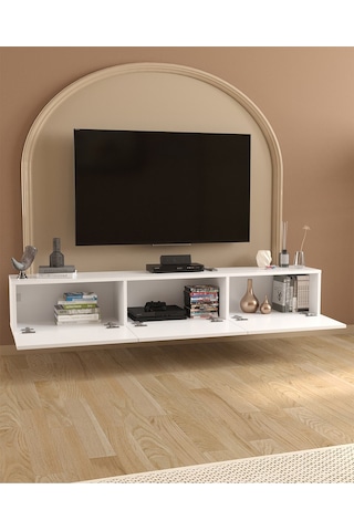 Bofigo Tv Ünitesi Tv Sehpası Düşer Kapaklı Tv Ünitesi Televizyon Sehpası 180 Cm Marvel Beyaz Beyaz