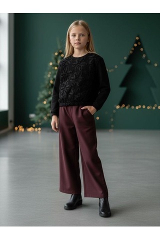 Zekids Kız Bebek Çiçek Nakışlı Sweatshirt-16479 Siyah