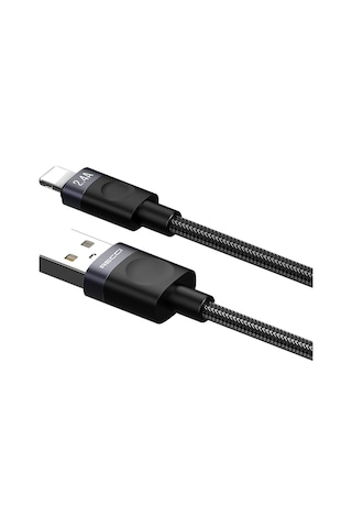 Recci Rs50l Usb-a To Lightning Örgü Tasarımlı Hızlı Şarj Özellikli Data Ve Şarj Kablosu 1m Siyah