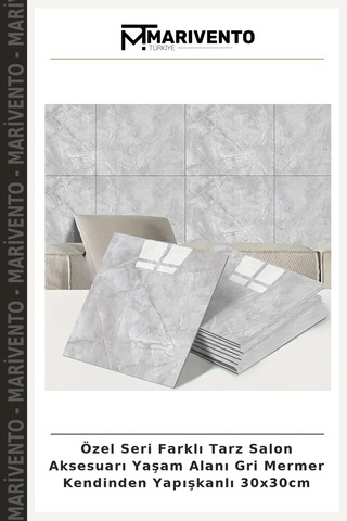 Özel Seri Farklı Tarz Salon Aksesuarı Yaşam Alanı Gri Mermer Kendinden Yapışkanlı 30x30cm