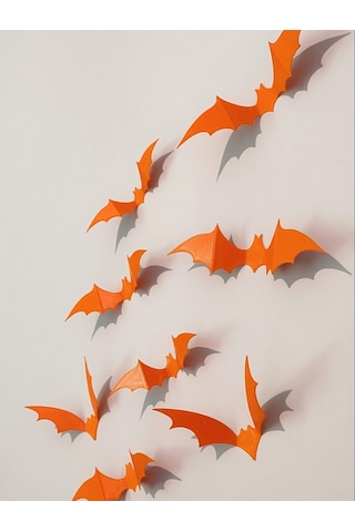 Halloween Cadılar Bayramı Yarasa Duvar Süsü 10'lu Set 3d Dekoratif Siyah Yarasa Duvar Dekoru Parti, Ev Ve Ofis Süsü Turuncu