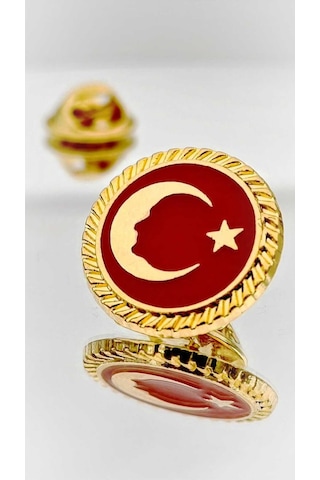 Yörük Tasarım Türk Bayrağı Atatürk Siluetli Altın Kaplama Mineli Yaka Rozeti Altın