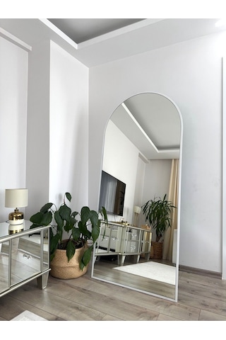 Effe Beyaz Metal Çerçeveli 180x80 Cm Ayaklı Oval Boy Aynası