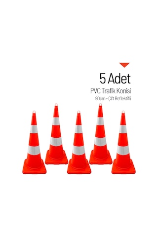 5 Adet Pvc Trafik Konisi 90 Cm Çift Reflektifli Trafik Dubası Seti-3727