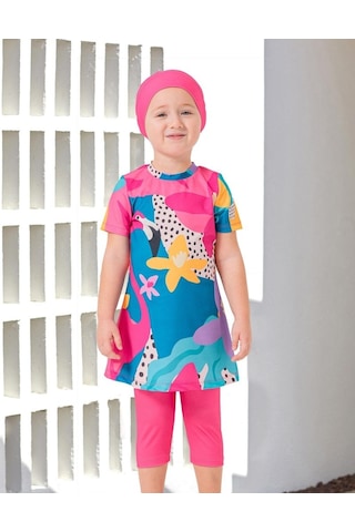 Birolgaye Adasea 251911 Sterli Pembe Kısa Kol Çocuk Tesettür Mayo Pembe