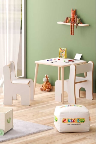 Miracle 3d Çocuk Çalışma Masası Ve Sırt Dayamalı Sandalye - Aktivite Masası Beyaz