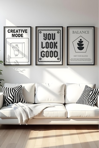 Huhuli Ahşap Siyah Çerçeveli 3'lü Creative Mode Tablo Seti Huhu569
