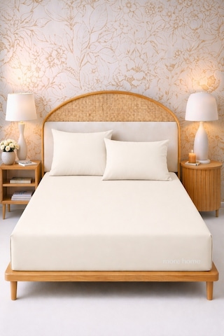 More Home Tek Kişilik Lastikli Çarşaf Seti + Yastık Kılıf Krem