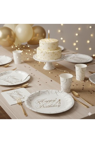 Tabak Elegant Happy Birth.beyaz Noktalı 23cm 6lı