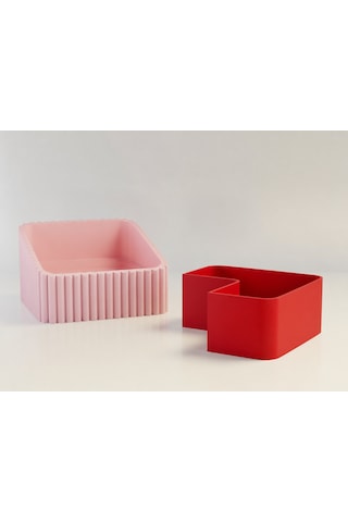3d Baskı Fıstık Kasesi - Çift Hazneli Kabuk Ayırıcı Sunum Kasesi - Pembe Kırmızı