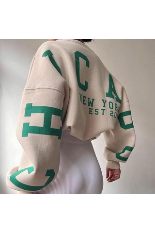 Novahub Sonbahar/kış Hip Pop Kadın Kalın Yuvarlak Yaka Mektup Baskılı Büyük Boy Tişört Şarap Kırmızısı Bordo S-m-l-xl-xxl Bordo