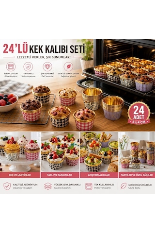 24 Lü Yuvarlak Kek Kalıbı Seti 5x4 Cm Renkli Desenli Tek Kullanımlık Pişirme Kabı, Muffin, Cupcake, Kek Ve Tatlı İçin Diğer