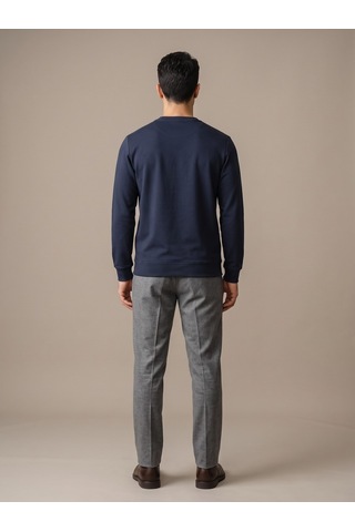Maccali Erkek Lacivert İki İplik Bisiklet Yaka Sweatshirt
