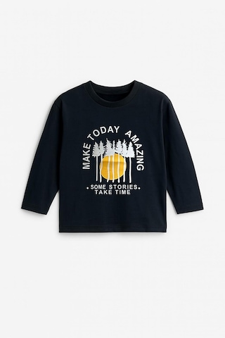 Erkek Çocuk %100 Pamuk Baskılı Uzun Kollu Tişört - Siyah 3-4 Yaş 8-9 Yaş SIYAH