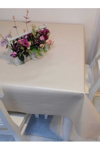 Elyaflı Pvc Muşamba - Desenli Silinebilir Masa Örtüsü 140x160cm Krem