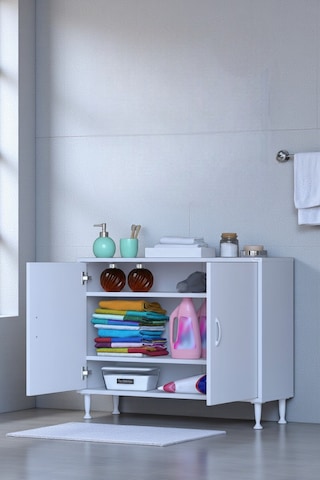 Eliusta Sabir 90 Cm 2 Raflı Beyaz Banyo Mutfak Dolabı 3 Bölmeli Çok Amaçlı Dolap 90x75x32,5 Cm Düzenleyici Beyaz