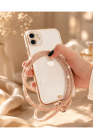 Gold Taşlı Telefon Boyun Askısı Kristal Taşlı Şık Boyun Askısı