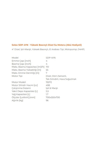 Solax Sdp-4yn 4" Dizel Motopomp