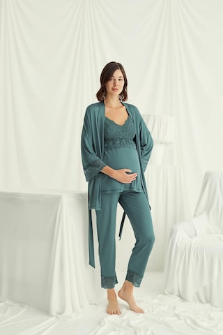 Monamise 18523 Hamile Lohusa Sabahlıklı Pijama Takım-yeşil