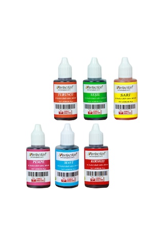 Perfection Chef 6'lı Sıvı Su Bazlı Likit Gıda Boyası Pembe Turuncu Sarı Kırmızı Mavi Yeşil 6 X 30 Gr .