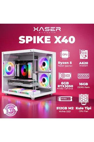 Xaser Spike X40 R-5 7500f 16 GB   1 TB M.2 Nvme  SSD 6 GB Rtx3050 Free Dos Masaüstü Oyuncu Bilgisayarı