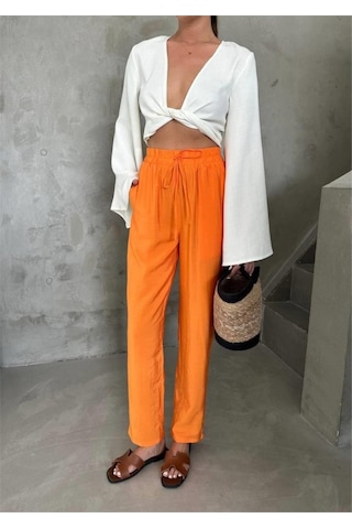 İkales Bel Lastik Detaylı Modal Kumaş Pantolon - Orange