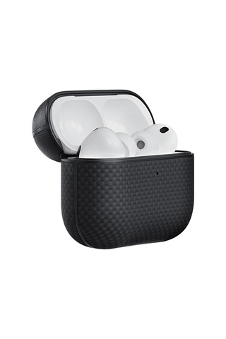 Apple Uyumlu AirPods Pro 3 Kılıf 1500d Aramid Fiber Pitaka Classic Serisi Black-grey Twill Kapak Siyah-gri Siyah - Gri