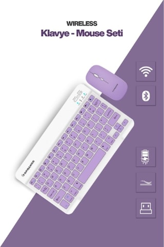 Mor Kablosuz Klavye Ve Mouse Seti Optik
