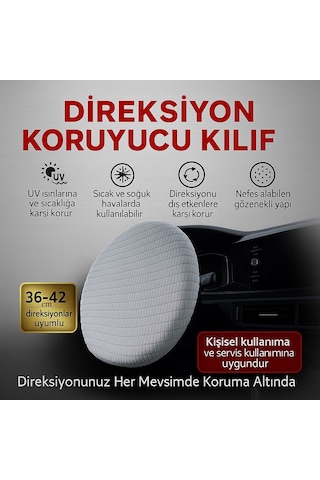 Volkswagen Polo Life Uyumlu Direksiyon Koruyucu Kılıf Uv, Toz, Isı Koruma 36-42 Cm Beyaz