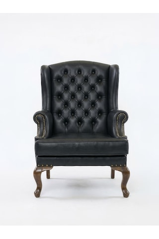 Crown Chester Klasik Ahşap Berjer Ceviz - Siyah
