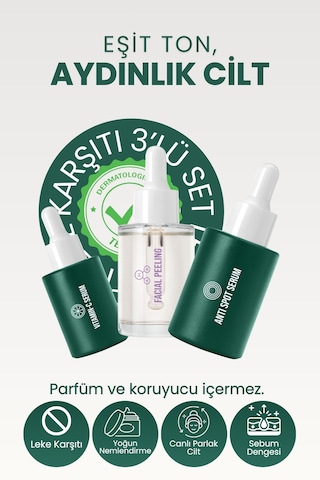 Aydınlatıcı Bakım Seti - C Vitamini, Kırmızı Peeling Ve Leke Serumu 3'lü Rutin
