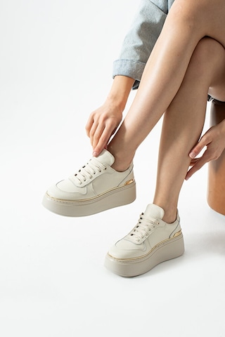 Dericia Shoes Nica Hakiki Deri Kadın Günlük Rahat Sneaker Ayakkabı Bej