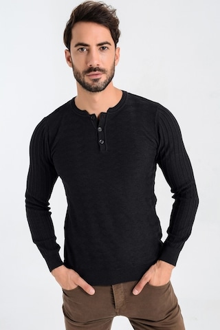 Heyss Antrasit Renkli Düğmeli Bisiklet Yaka Erkek Triko Kazak Antrasit