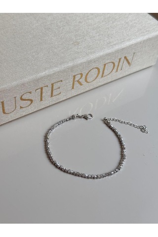 Gümüş Renk Dorika Boncuklu Kadın Halhal Ayarlanabilir Zarif Yazlık Aksesuar Gümüş