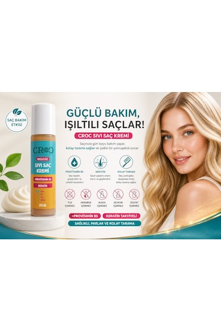 Croc Sıvı Saç Kremi 200ml Besleyici, Provitamin B5 + Keratin Bakımı, Kolay Tarama Sağlayan Formül