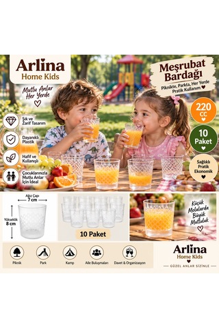 220 Cc Yuvarlak Desenli Plastik Meşrubat Bardağı 10 Lu Paket Beyaz