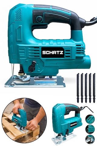 Schatz 550w Sjs Metal Şanzıman 5 Kademe Devirli Pandül Ayarlı Bakır Sargılı Dekupaj Testere Makinesi Mavi