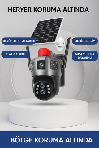 Vn Okam 6020 15mp 3 Lensli 4g Solar Güneş Enerjili Akıllı Güvenlik Kamerası Gece Görüş İnsan Takibi