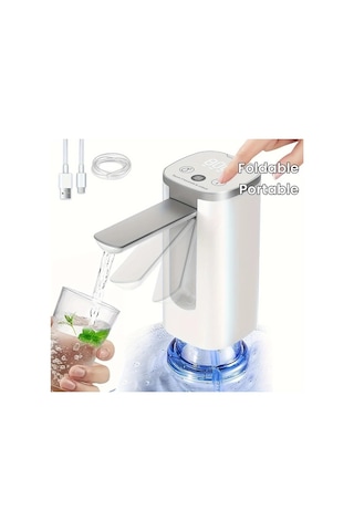 Honeybeeshop 5 Galonluk Taşınabilir Elektrikli Su Pompası Dijital Ekran Usb Şarj Katlanır Musluk Beyaz