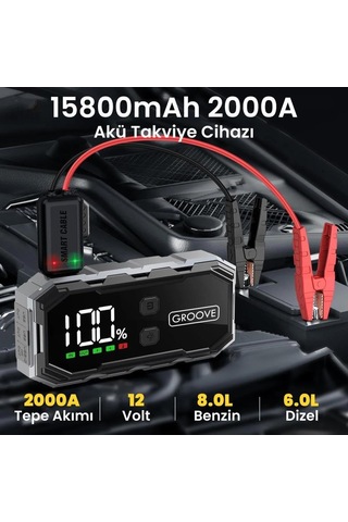 F11 15800mah 2000a Tepe Akımı Akü Takviye Cihazı Taşınabilir Jump Starter Powerbank+led Lamba+lcd Ekran Benzinli